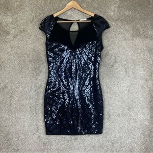 Demone Apparel Dress Womens Medium Black Sequin Sleeveless Button Bodycon- 9359*